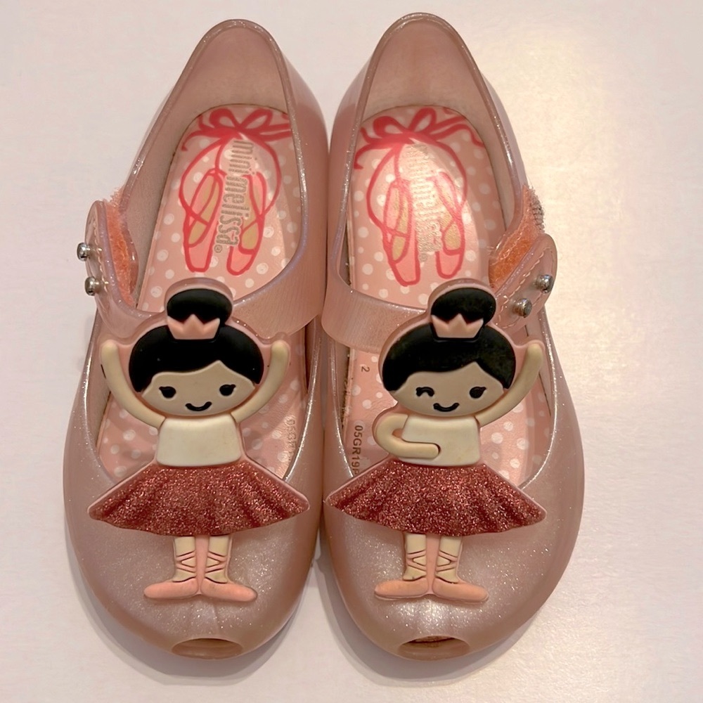 Mini Melissa Ultragirl Ballerina Pink/ Black hair shoe size 8